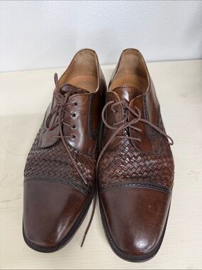 PRINCIPE Men's Brown Woven Leather Lace-Up Dress Shoes SZ 10